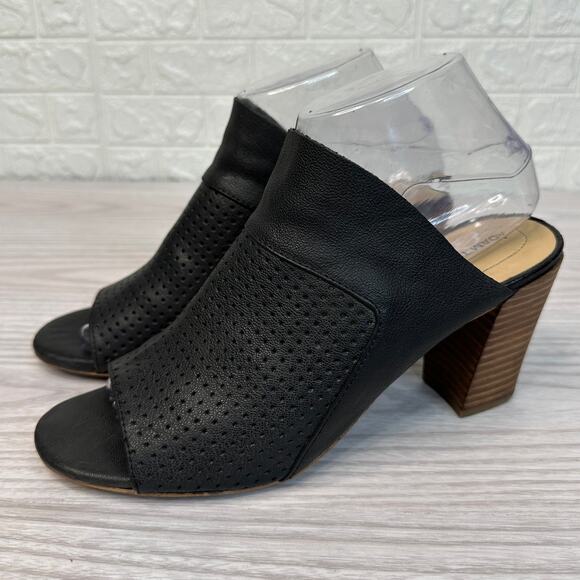 Adam Tucker Mylee Mule Sandal WMNS 8 Black Perforated Leather Block Heel Slip On - Picture 6 of 10